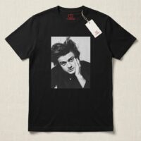 Oversized Cotton Tee-Monochrome Portrait Print
