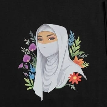 Floral Hijabi Illustration – Oversized Cotton Tee - Image 3