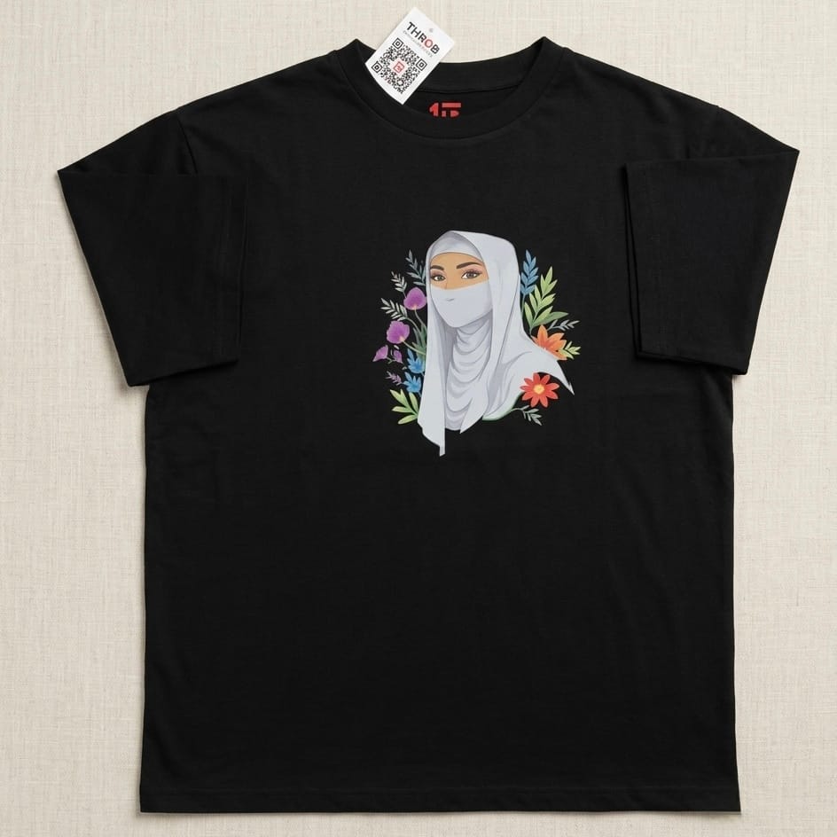 Floral Hijabi Illustration – Oversized Cotton Tee