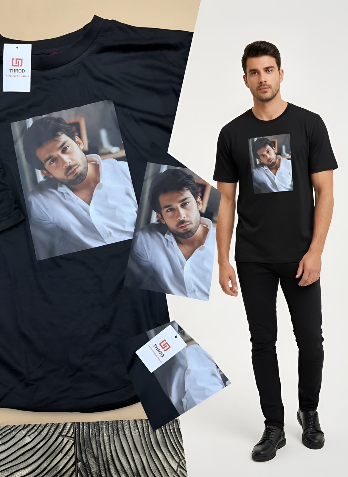 Oversized Cotton Tee with Actor Portrait Print - Image 4